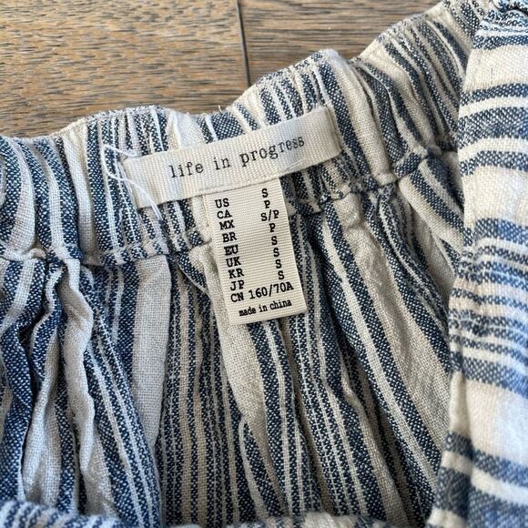 Blue & Off White Striped Linen Blend Button-Front Midi Skirt Size S - Picture 4 of 7